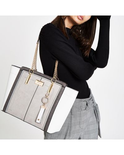 River Island Light Grey Winged Chain Handle Tote Bag in Gray - Lyst
