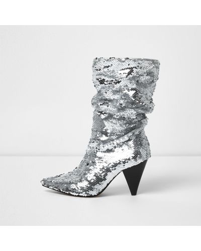 sequin silver boots