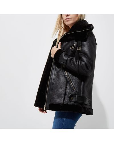 river island black aviator jacket