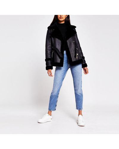 belted aviator jacket black