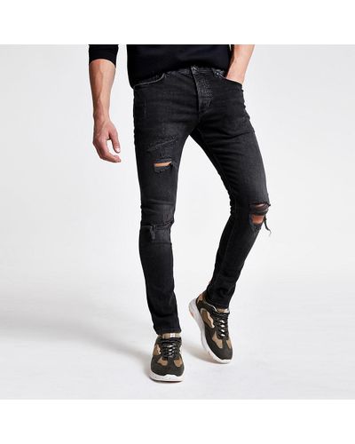 river island mens black skinny jeans 