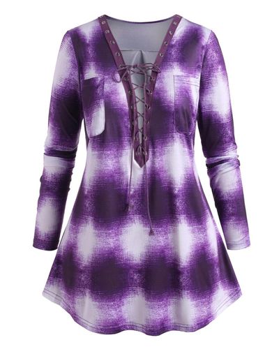 Rosegal Plus Size Tie Dye Lace Up Plunging Top in Purple - Lyst