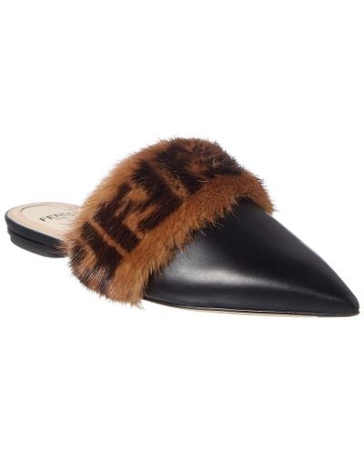 fendi leather flat mules