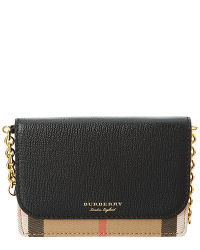 Burberry Hampshire House Check & Leather Wallet On Chain in Black - Lyst