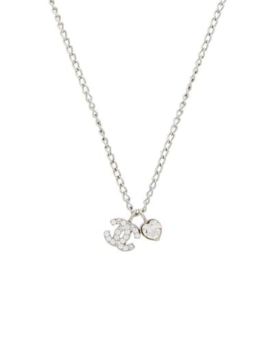 Vintage Rhinestone Heart Pendant on Chain Silvertone 15.5 Necklace