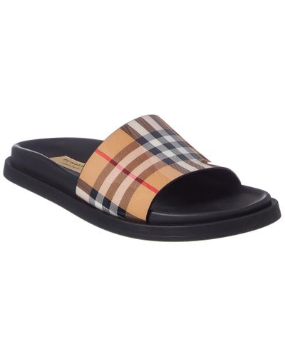 Burberry Vintage Check And Leather Slides in Antique Yellow 