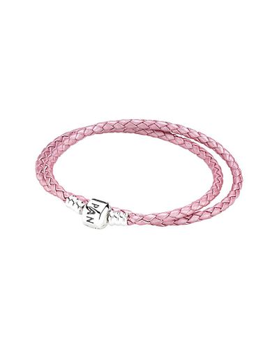 Light Pink Double Braided Bracelet, Pandora Leather Charm Bracelet