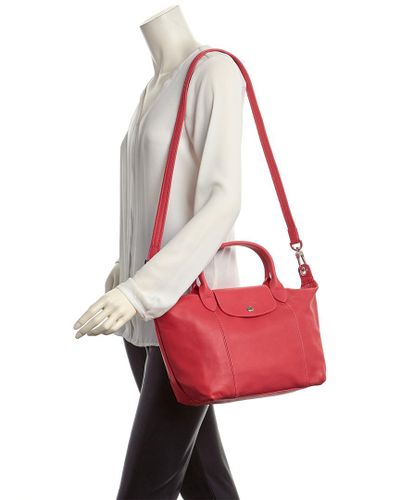 longchamp le pliage cuir pink