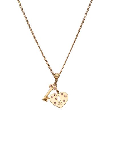 Chanel Gold-tone & Pink Lock And Key Necklace in Metallic - Lyst