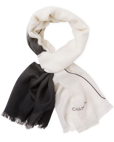 Chanel Black & White Cashmere Scarf - Lyst