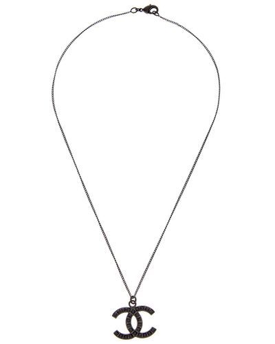 Chanel Black-tone Cc Crystal Necklace in Metallic - Lyst