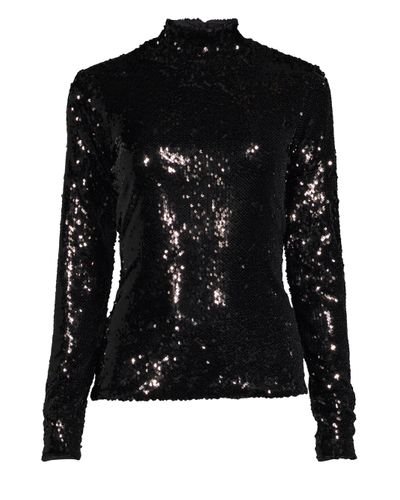 MILLY Sequins Turtleneck Sweater in Black | Lyst
