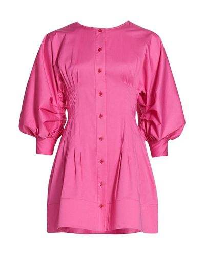 Oscar de la Renta Cotton Puff-sleeve Mini Dress in Pink - Lyst