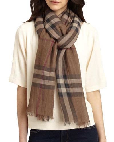 Burberry Women's Giant Check Gauze Scarf - Camel in Brown - Lyst