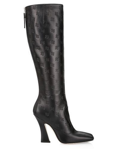 Fendi Karligraphy Embossed Leather Tall Boots in Black - Lyst