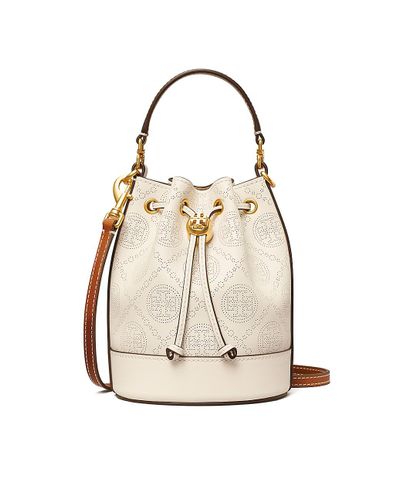 Tory Burch T Monogram Perforated Leather Mini Bucket Bag - Lyst