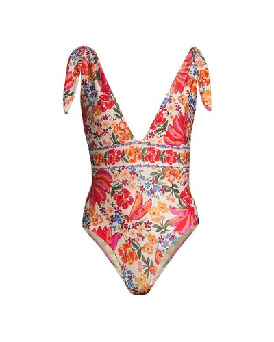 FARM Rio Synthetic Spring Bananas Floral One-piece Swimsuit in Red - Lyst