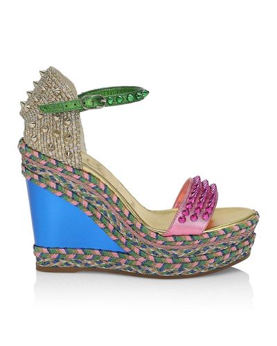 Christian Louboutin Leather Madmonica Studded Wedges in Red - Lyst