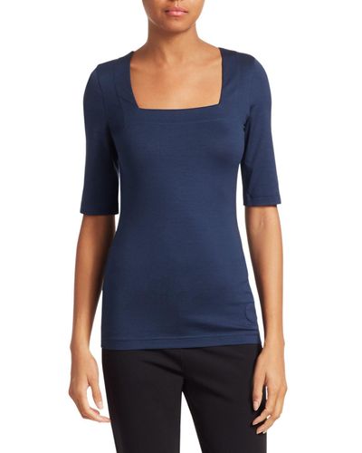 Akris Punto Squareneck Cotton Top in Blue - Lyst