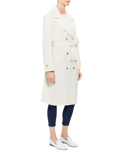 Theory Double-breasted Stretch Wool Military Trench Coat in Ivory
