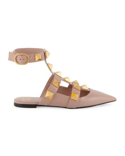 valentino leather printed ankle tie ballerina flat