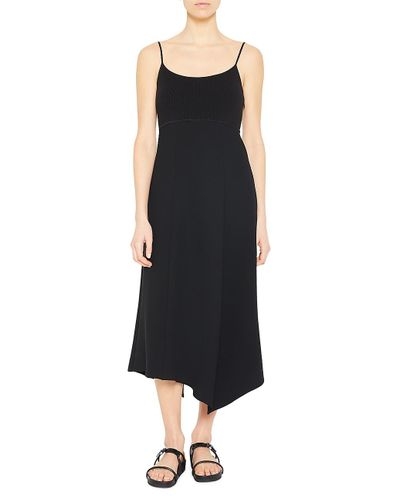 Theory Synthetic Combo Fit-&-flare Slip Midi Dress in Black - Lyst