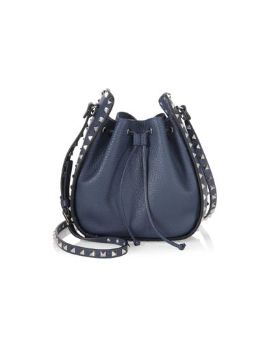 Valentino Small Rockstud Leather Bucket in Blue - Lyst