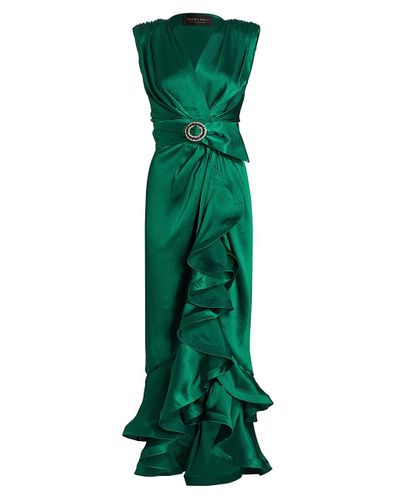 Bronx and Banco Silk Lika Belted Ruffle Gown in Emerald (Green) - Lyst