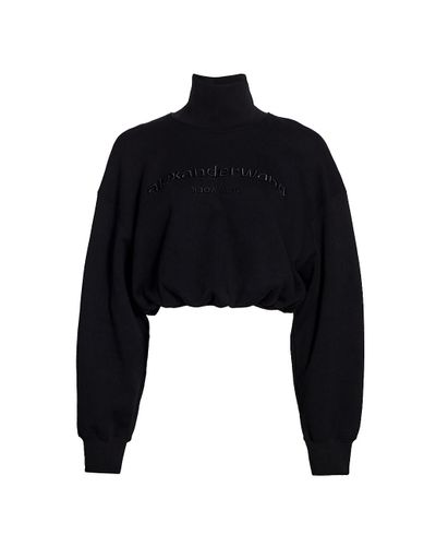 Alexander Wang Cotton Cropped Embroidered Mockneck Sweatshirt in Black ...