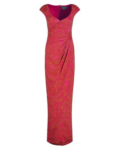 THEIA Synthetic Barbara Floral Jacquard Column Gown in Red | Lyst