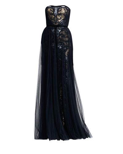 Marchesa notte Strapless Tulle & Sequin Gown in Black Gold (Black) | Lyst