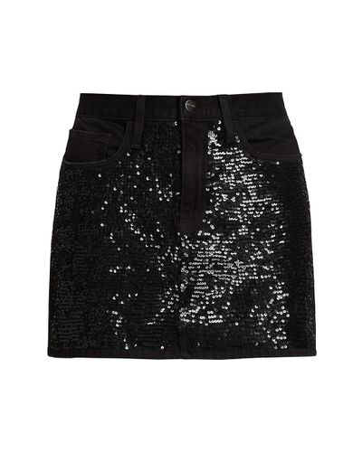 FRAME Sequin Distressed Mini Denim Skirt in Black - Lyst