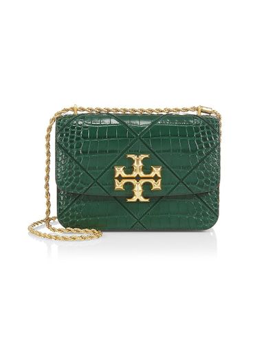 Tory Burch Eleanor Quilted Croc-embossed Leather Shoulder Bag in Green ...