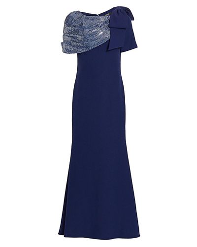 badgley mischka asymmetric draped sequin mermaid gown