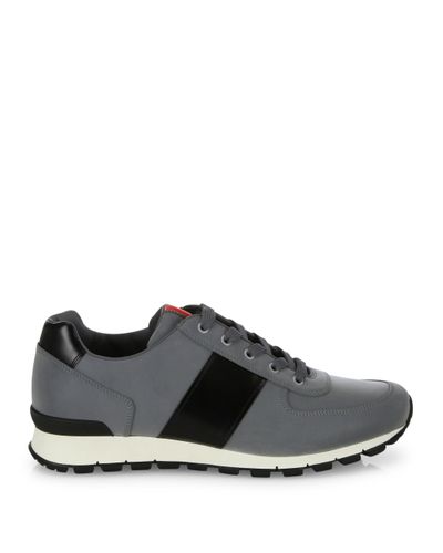 Prada Reflective Leather & Nylon Running Sneakers in Silver Black (Black)  for Men - Lyst