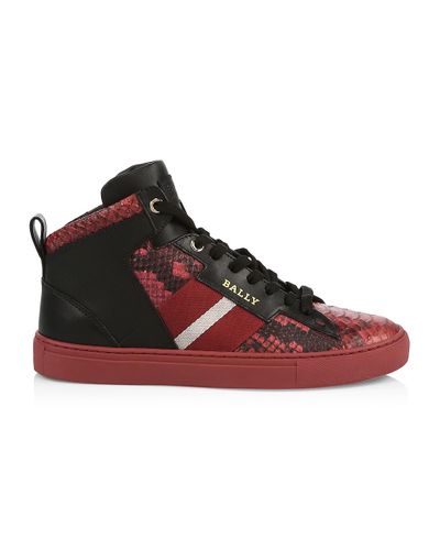 Bally Hedern New Snake-print High-top Leather Sneakers in Red for Men - Lyst