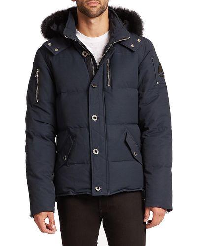 Moose Knuckles Cotton 3q Fox Fur-trim Puffer Jacket in Navy (Blue) for ...
