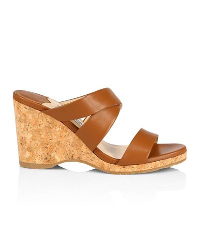 Jimmy Choo Sue Leather Cork Wedge Sandals in Tan (Brown) - Lyst