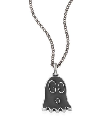 Gucci Ghost Sterling Silver Ghost Pendant Necklace in Black - Lyst