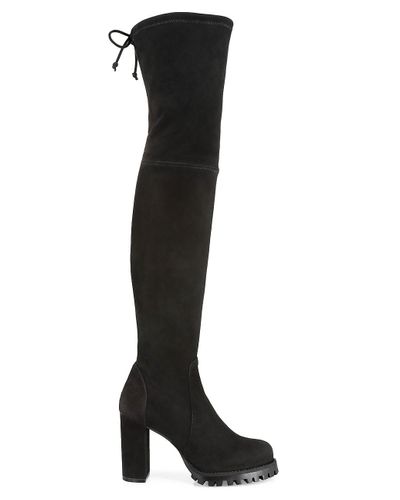 Stuart Weitzman Zoella Lug-sole Over-the-knee Suede Boots in Black - Lyst