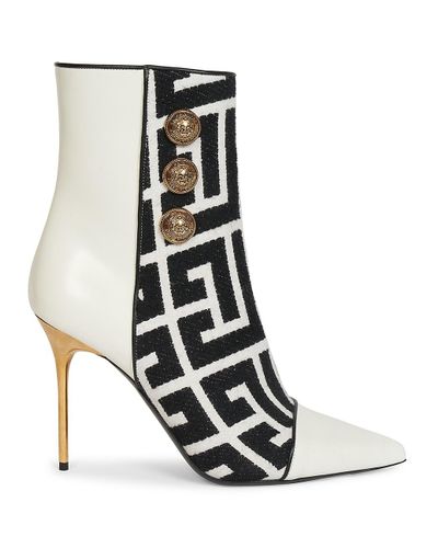 Balmain Roni Monogram Jacquard-leather Ankle Boots in Black - Lyst