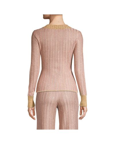 Hervé Léger V-neck Lurex Long-sleeve Top in Blush (Pink) - Lyst