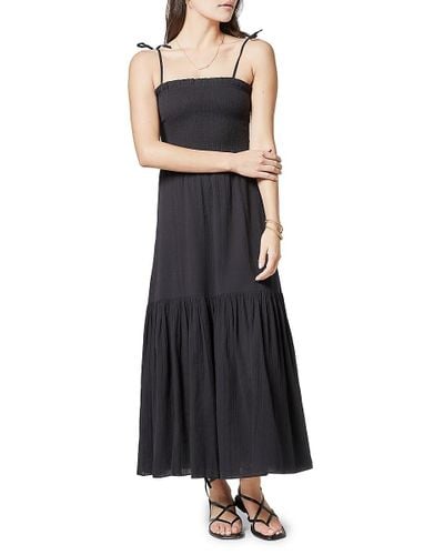 Joie Cotton Jailene Smocked Maxi Dress in Black | Lyst