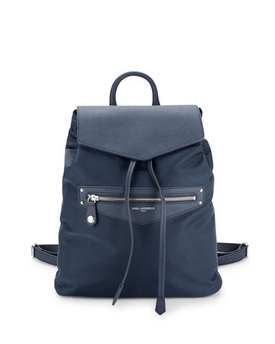 Karl Lagerfeld Leather-trimmed??nylon Drawstring Backpack in Navy (Blue ...
