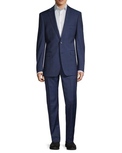 Calvin Klein Wool Men's Slim-fit Plaid Suit - Navy - Size 40 R in Blue ...