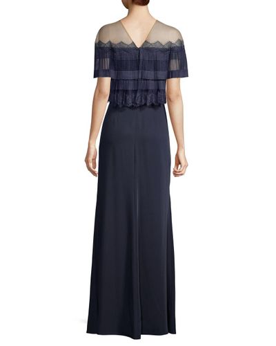 tadashi shoji off the shoulder illusion lace gown