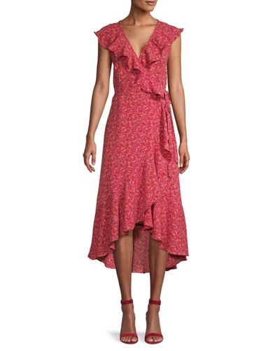 Max Studio Synthetic Ruffled Floral Wrap Dress | Lyst