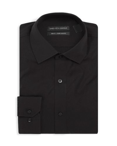 Saks Fifth Avenue Cotton Men's Trim-fit Dress Shirt - Black - Size 16 ...