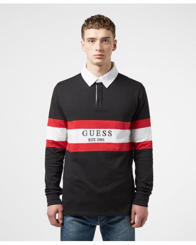 Guess Panel Long Sleeve Rugby Polo Shirt in Black for Men - Lyst