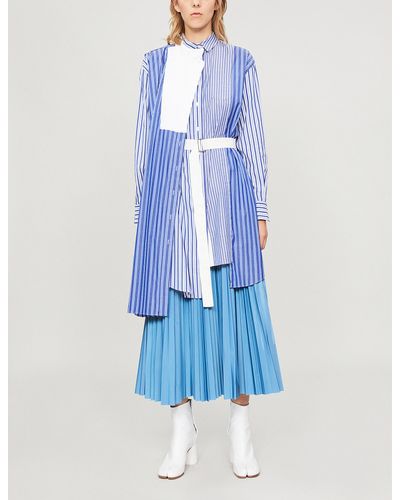 Sacai Cotton Striped Asymmetric Shirt Dress in Blue | Lyst
